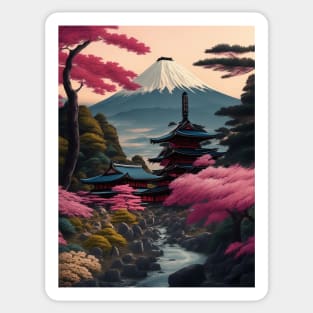 Serene Mount Fuji Sunset - Peaceful River Scenery Sticker